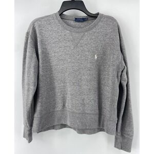 Polo Ralph Lauren Sweatshirt Womens Medium Gray Cropped Crewneck Logo Fleece